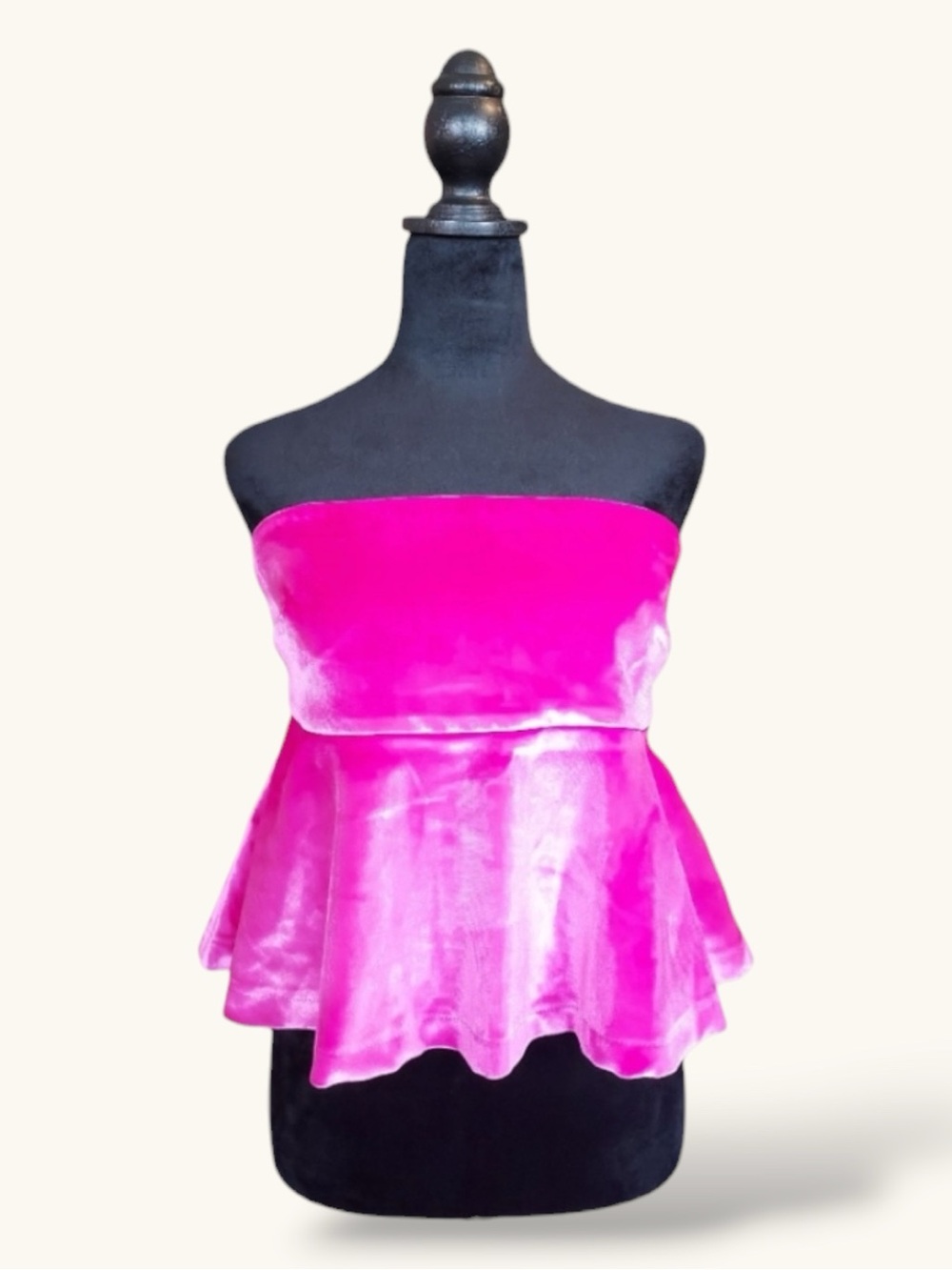 Nasty Gal Top Pink Velvet Strapless Peplum Retro Glam McBling Baddie Party 6 NWT